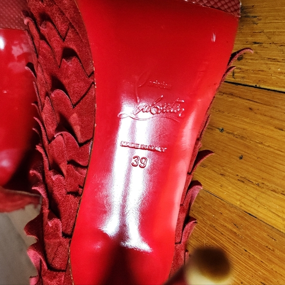 Christian Louboutin Red Suede Diplonana 120 Peep Toe Ankle Boots - Picture 11 of 13